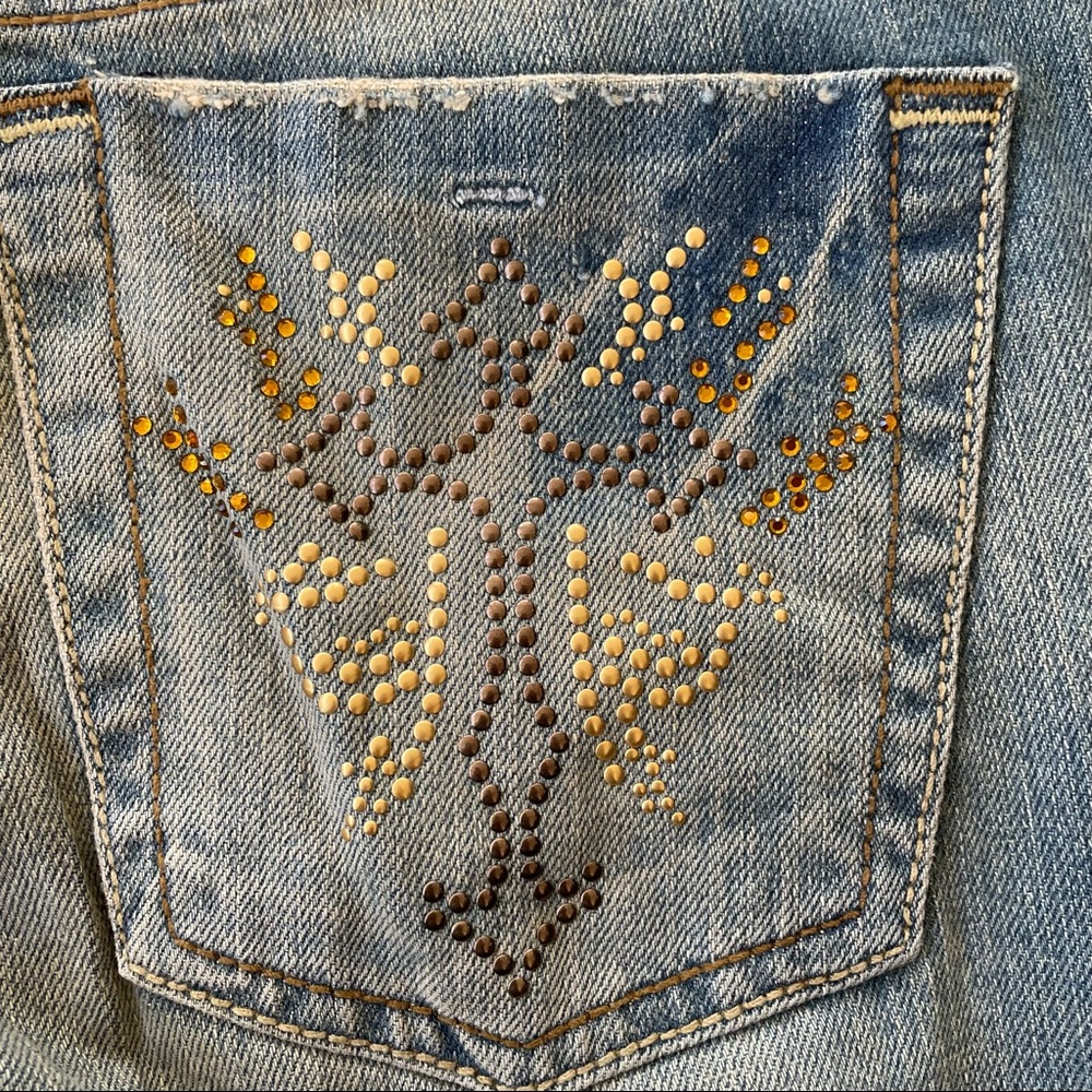 90s Y2K J SIGNATURE Stone Wash Light Rhinestone Cross Pocket Boot/Flare Jeans